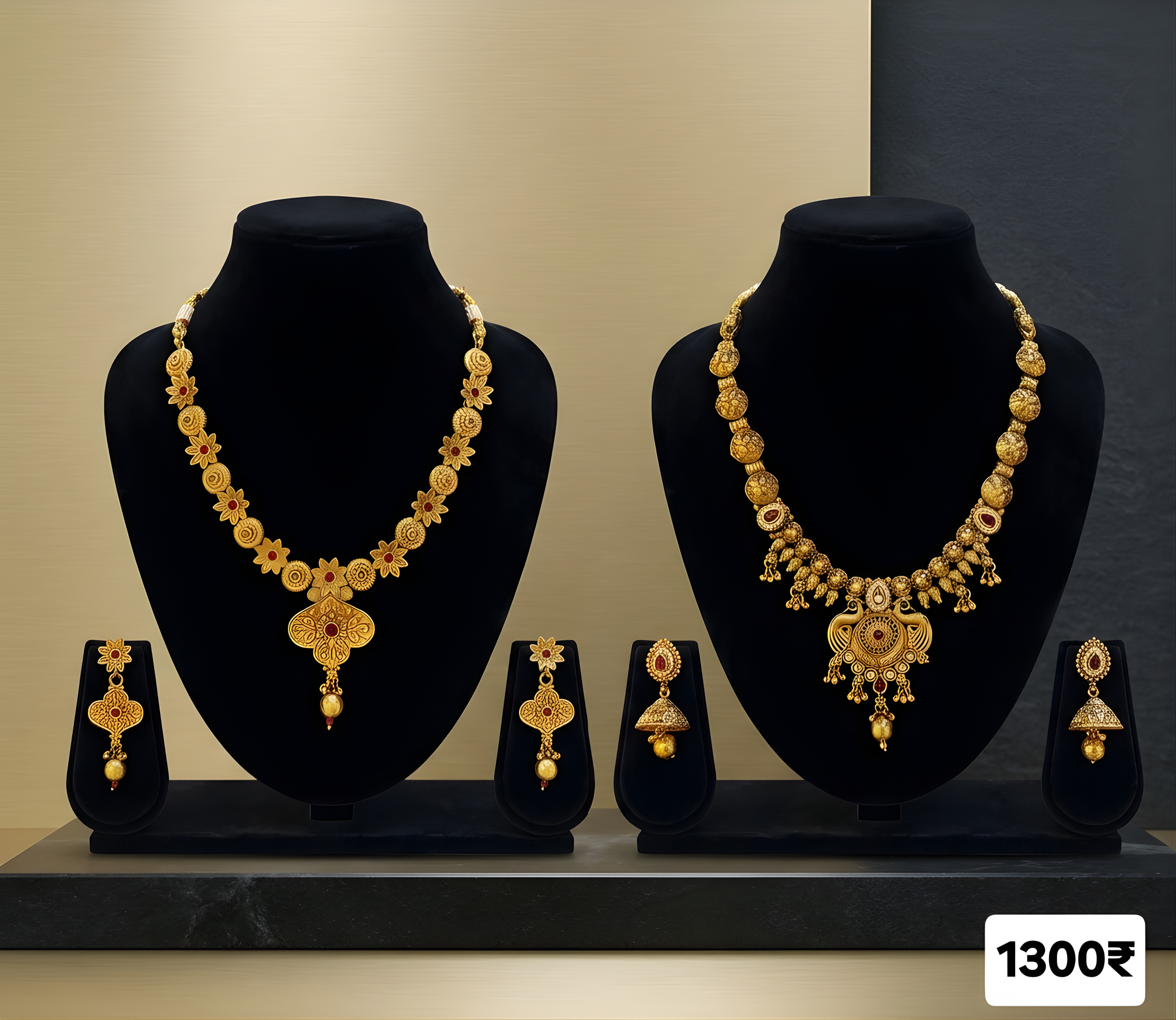 TRADITIONAL MATT FINISH SOUTH INDIAN NECKLACES - Premium gold-plated imitation jewellery from J K Novelties Pune